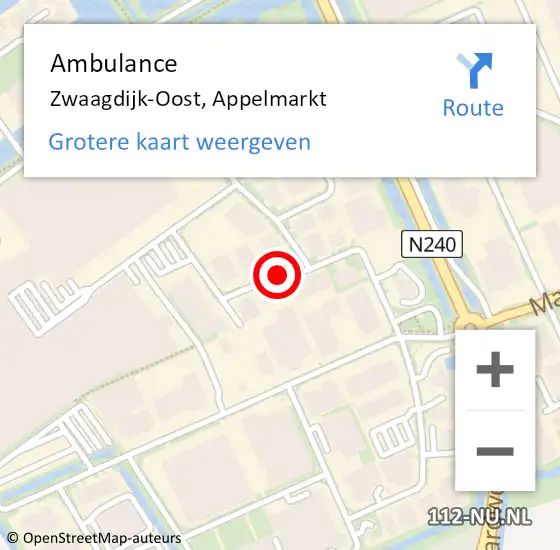 Locatie op kaart van de 112 melding: Ambulance Zwaagdijk-Oost, Appelmarkt op 22 december 2021 13:30