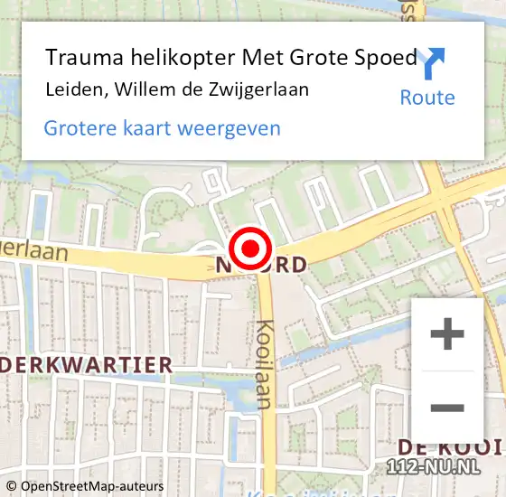 Locatie op kaart van de 112 melding: Trauma helikopter Met Grote Spoed Naar Leiden, Willem de Zwijgerlaan op 22 december 2021 13:31