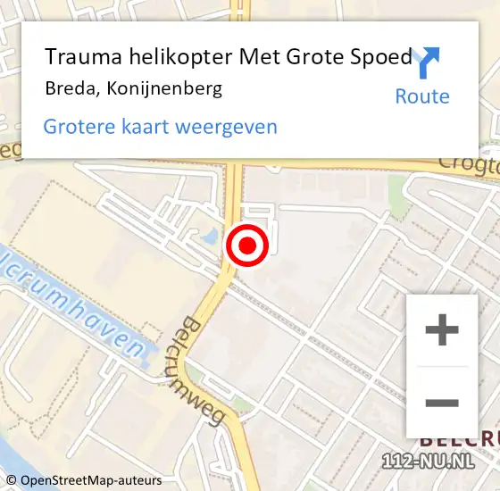 Locatie op kaart van de 112 melding: Trauma helikopter Met Grote Spoed Naar Breda, Konijnenberg op 22 december 2021 13:44