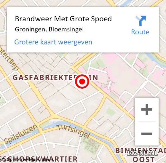 Locatie op kaart van de 112 melding: Brandweer Met Grote Spoed Naar Groningen, Bloemsingel op 22 december 2021 14:03