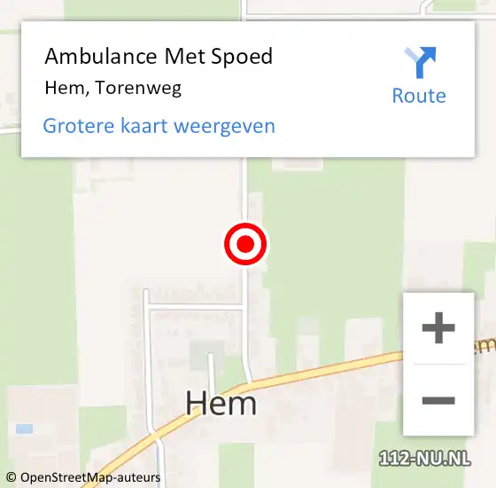 Locatie op kaart van de 112 melding: Ambulance Met Spoed Naar Hem, Torenweg op 22 december 2021 14:28