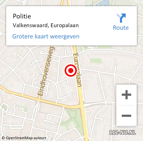 Locatie op kaart van de 112 melding: Politie Valkenswaard, Europalaan op 22 december 2021 14:39