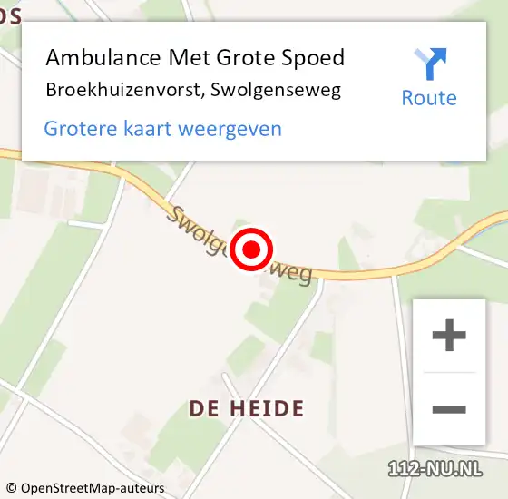 Locatie op kaart van de 112 melding: Ambulance Met Grote Spoed Naar Broekhuizenvorst, Swolgenseweg op 3 juli 2014 05:09