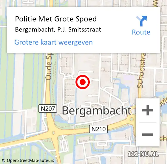 Locatie op kaart van de 112 melding: Politie Met Grote Spoed Naar Bergambacht, P.J. Smitsstraat op 22 december 2021 15:53