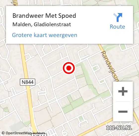 Locatie op kaart van de 112 melding: Brandweer Met Spoed Naar Malden, Gladiolenstraat op 22 december 2021 16:06