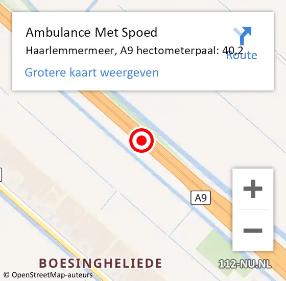 Locatie op kaart van de 112 melding: Ambulance Met Spoed Naar Haarlemmermeer, A9 hectometerpaal: 40,2 op 22 december 2021 16:36