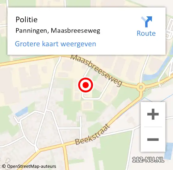 Locatie op kaart van de 112 melding: Politie Panningen, Maasbreeseweg op 22 december 2021 16:41