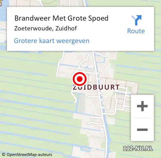 Locatie op kaart van de 112 melding: Brandweer Met Grote Spoed Naar Zoeterwoude, Zuidhof op 22 december 2021 16:41