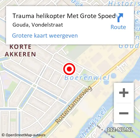 Locatie op kaart van de 112 melding: Trauma helikopter Met Grote Spoed Naar Gouda, Vondelstraat op 22 december 2021 16:51