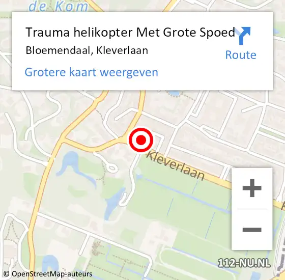 Locatie op kaart van de 112 melding: Trauma helikopter Met Grote Spoed Naar Bloemendaal, Kleverlaan op 22 december 2021 16:55