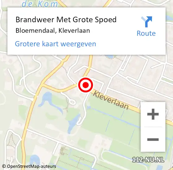 Locatie op kaart van de 112 melding: Brandweer Met Grote Spoed Naar Bloemendaal, Kleverlaan op 22 december 2021 16:59