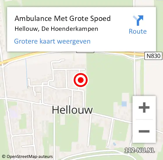 Locatie op kaart van de 112 melding: Ambulance Met Grote Spoed Naar Hellouw, De Hoenderkampen op 22 december 2021 17:09