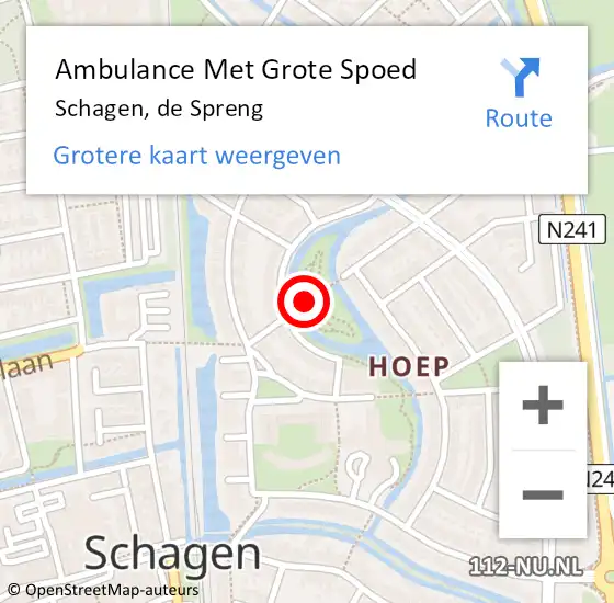 Locatie op kaart van de 112 melding: Ambulance Met Grote Spoed Naar Schagen, de Spreng op 22 december 2021 17:34