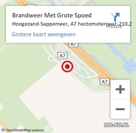 Locatie op kaart van de 112 melding: Brandweer Met Grote Spoed Naar Hoogezand-Sappemeer, A7 hectometerpaal: 210,2 op 22 december 2021 17:52