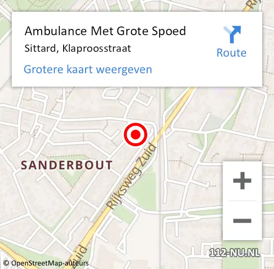 Locatie op kaart van de 112 melding: Ambulance Met Grote Spoed Naar Sittard, Klaproosstraat op 3 juli 2014 06:44