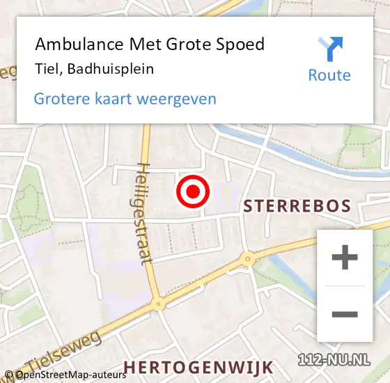 Locatie op kaart van de 112 melding: Ambulance Met Grote Spoed Naar Tiel, Badhuisplein op 22 december 2021 18:00