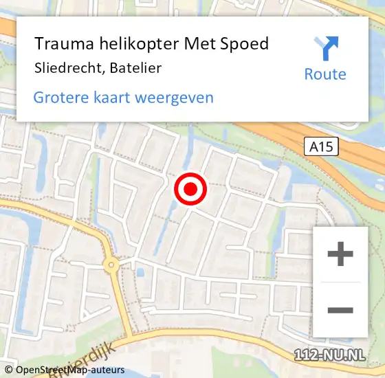 Locatie op kaart van de 112 melding: Trauma helikopter Met Spoed Naar Sliedrecht, Batelier op 22 december 2021 18:15