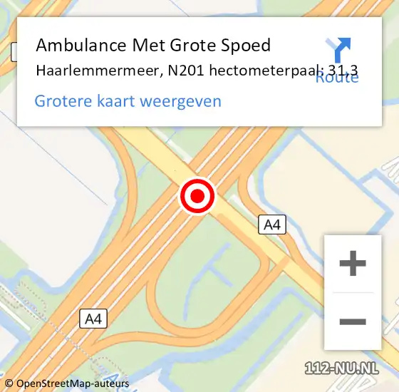 Locatie op kaart van de 112 melding: Ambulance Met Grote Spoed Naar Haarlemmermeer, N201 hectometerpaal: 31,3 op 22 december 2021 18:26
