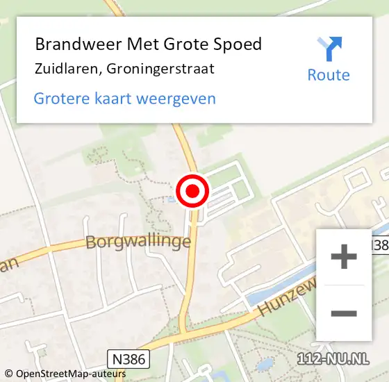 Locatie op kaart van de 112 melding: Brandweer Met Grote Spoed Naar Zuidlaren, Groningerstraat op 22 december 2021 18:38