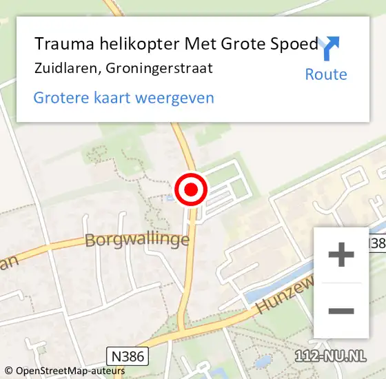 Locatie op kaart van de 112 melding: Trauma helikopter Met Grote Spoed Naar Zuidlaren, Groningerstraat op 22 december 2021 18:49