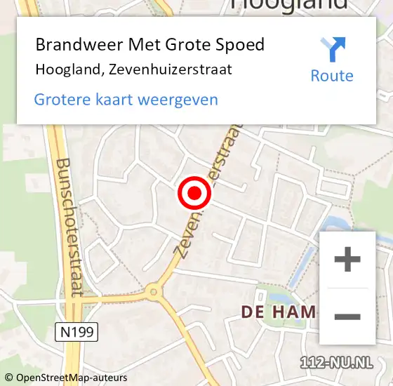 Locatie op kaart van de 112 melding: Brandweer Met Grote Spoed Naar Hoogland, Zevenhuizerstraat op 22 december 2021 18:56