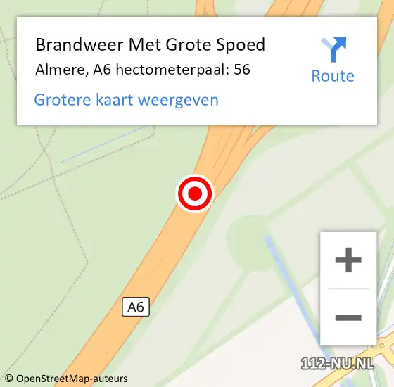 Locatie op kaart van de 112 melding: Brandweer Met Grote Spoed Naar Almere, A6 hectometerpaal: 56 op 22 december 2021 19:20