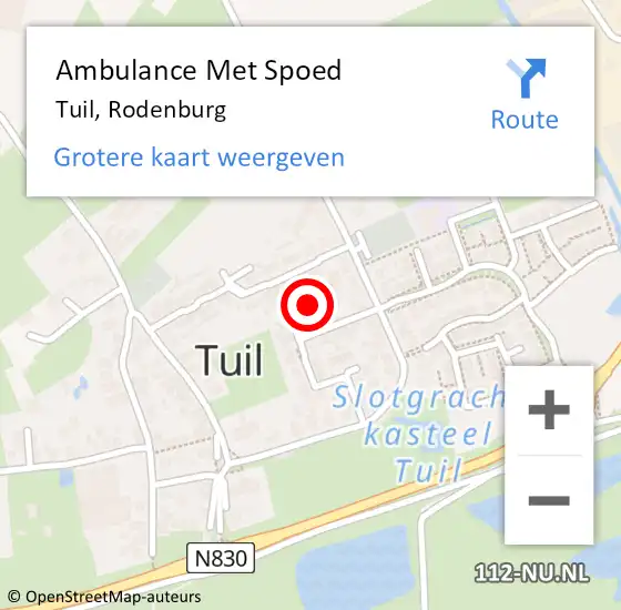 Locatie op kaart van de 112 melding: Ambulance Met Spoed Naar Tuil, Rodenburg op 22 december 2021 19:39