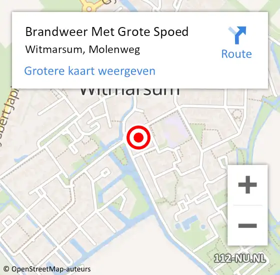 Locatie op kaart van de 112 melding: Brandweer Met Grote Spoed Naar Witmarsum, Molenweg op 22 december 2021 19:50