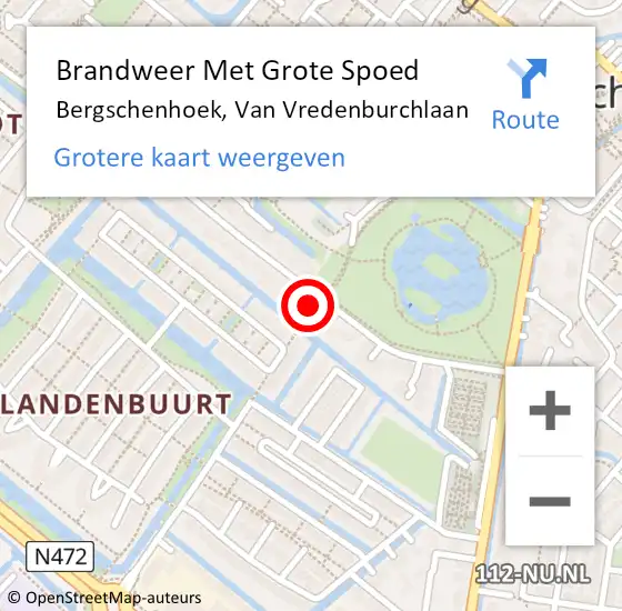 Locatie op kaart van de 112 melding: Brandweer Met Grote Spoed Naar Bergschenhoek, Van Vredenburchlaan op 22 december 2021 20:12