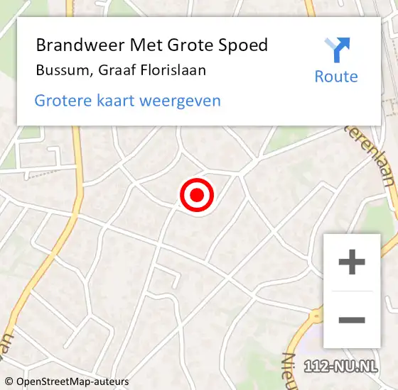 Locatie op kaart van de 112 melding: Brandweer Met Grote Spoed Naar Bussum, Graaf Florislaan op 22 december 2021 20:28