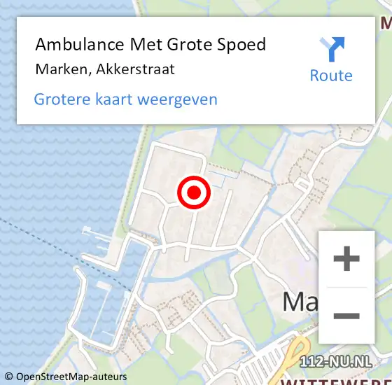 Locatie op kaart van de 112 melding: Ambulance Met Grote Spoed Naar Marken, Akkerstraat op 22 december 2021 20:46