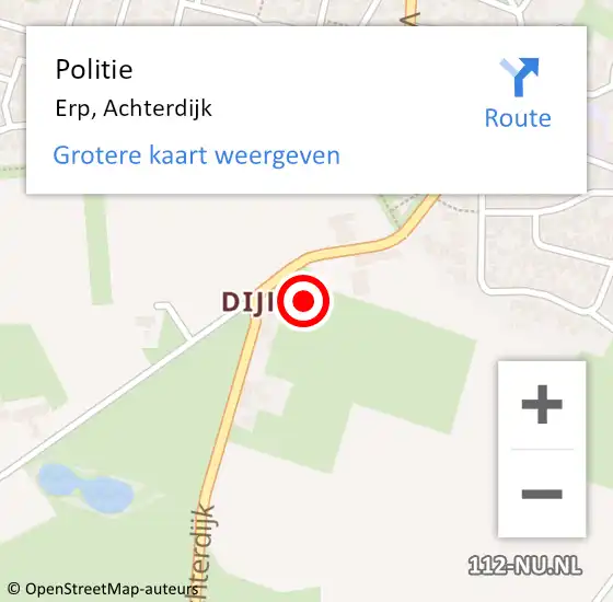 Locatie op kaart van de 112 melding: Politie Erp, Achterdijk op 22 december 2021 21:41
