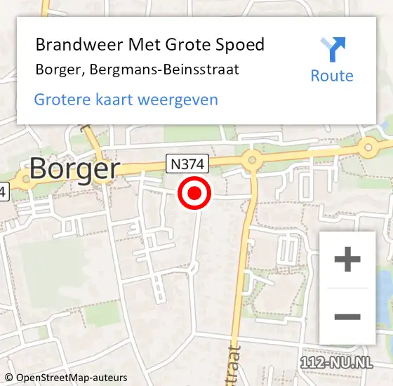 Locatie op kaart van de 112 melding: Brandweer Met Grote Spoed Naar Borger, Bergmans-Beinsstraat op 22 december 2021 22:07