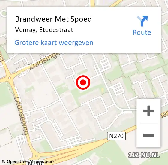 Locatie op kaart van de 112 melding: Brandweer Met Spoed Naar Venray, Etudestraat op 22 december 2021 23:00