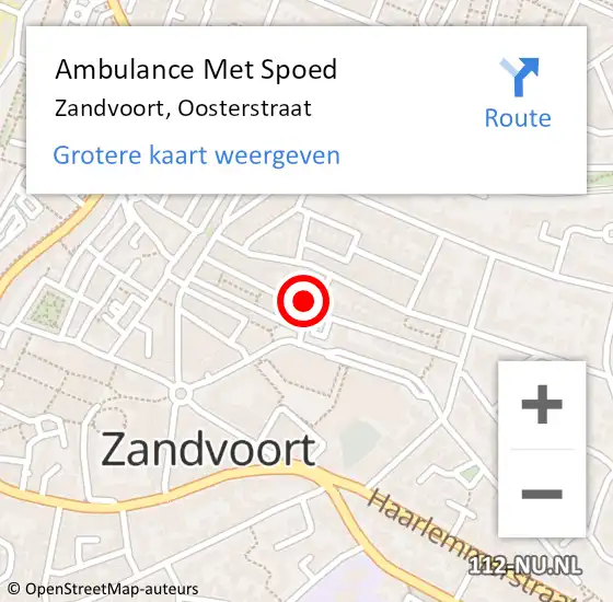 Locatie op kaart van de 112 melding: Ambulance Met Spoed Naar Zandvoort, Oosterstraat op 22 december 2021 23:09