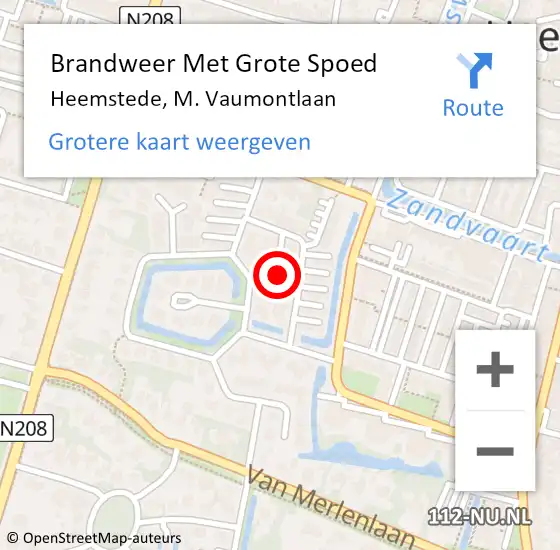 Locatie op kaart van de 112 melding: Brandweer Met Grote Spoed Naar Heemstede, M. Vaumontlaan op 22 december 2021 23:29