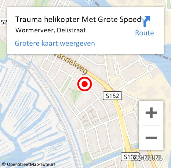 Locatie op kaart van de 112 melding: Trauma helikopter Met Grote Spoed Naar Wormerveer, Delistraat op 22 december 2021 23:43