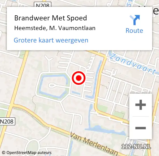 Locatie op kaart van de 112 melding: Brandweer Met Spoed Naar Heemstede, M. Vaumontlaan op 22 december 2021 23:45