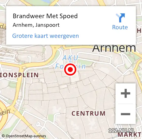 Locatie op kaart van de 112 melding: Brandweer Met Spoed Naar Arnhem, Janspoort op 23 december 2021 00:07