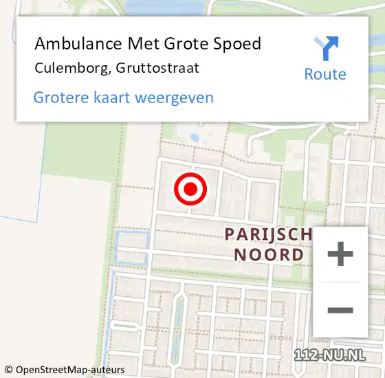 Locatie op kaart van de 112 melding: Ambulance Met Grote Spoed Naar Culemborg, Gruttostraat op 23 december 2021 01:42