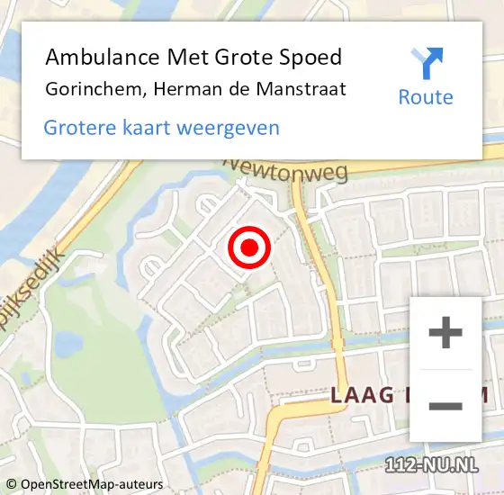 Locatie op kaart van de 112 melding: Ambulance Met Grote Spoed Naar Gorinchem, Herman de Manstraat op 23 december 2021 02:29