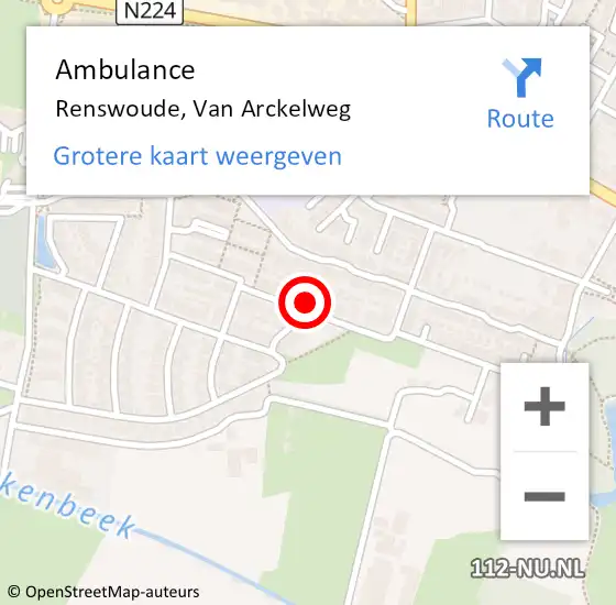 Locatie op kaart van de 112 melding: Ambulance Renswoude, Van Arckelweg op 3 juli 2014 07:50