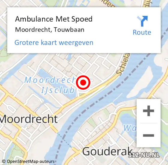 Locatie op kaart van de 112 melding: Ambulance Met Spoed Naar Moordrecht, Touwbaan op 23 december 2021 04:24