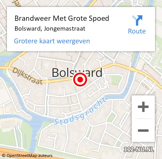 Locatie op kaart van de 112 melding: Brandweer Met Grote Spoed Naar Bolsward, Jongemastraat op 23 december 2021 07:58