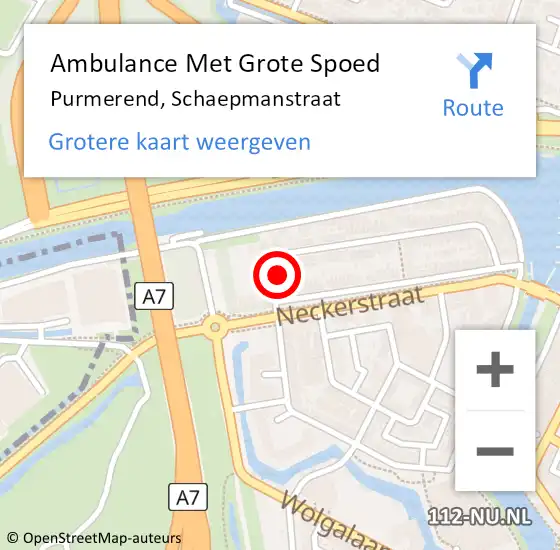 Locatie op kaart van de 112 melding: Ambulance Met Grote Spoed Naar Purmerend, Schaepmanstraat op 23 december 2021 08:02