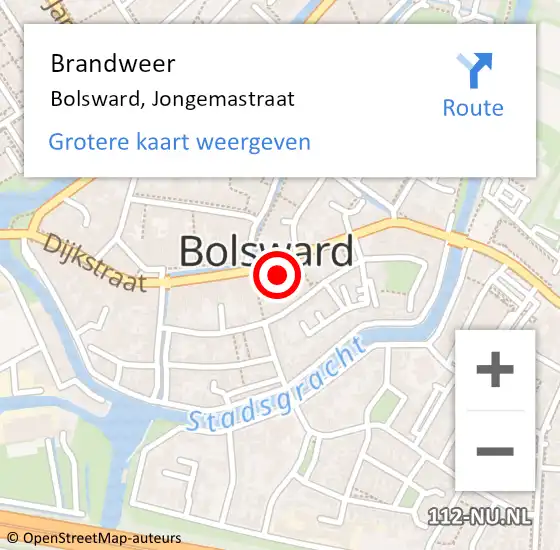 Locatie op kaart van de 112 melding: Brandweer Bolsward, Jongemastraat op 23 december 2021 08:03