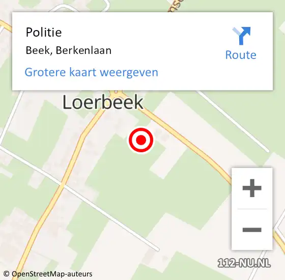 Locatie op kaart van de 112 melding: Politie Beek, Berkenlaan op 23 december 2021 08:25