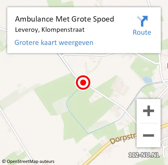 Locatie op kaart van de 112 melding: Ambulance Met Grote Spoed Naar Leveroy, Klompenstraat op 23 december 2021 08:32