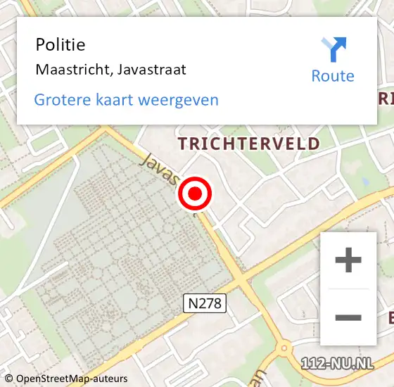 Locatie op kaart van de 112 melding: Politie Maastricht, Javastraat op 23 december 2021 08:37