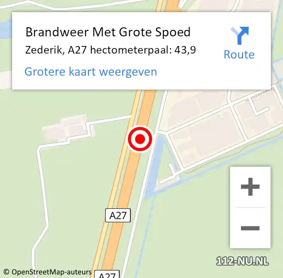 Locatie op kaart van de 112 melding: Brandweer Met Grote Spoed Naar Zederik, A27 hectometerpaal: 43,9 op 23 december 2021 08:57